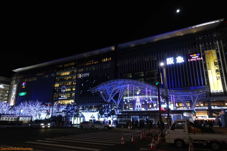 Hakata Station at night during Christmas