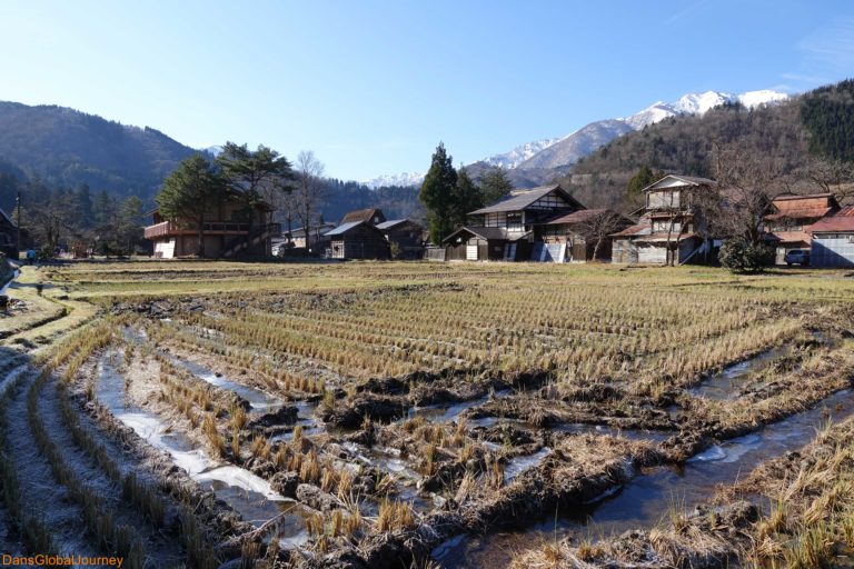 frozen rice field in Shirakawago