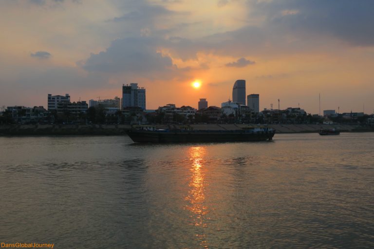 sunset on Tonle Sap River in Phnom Penh