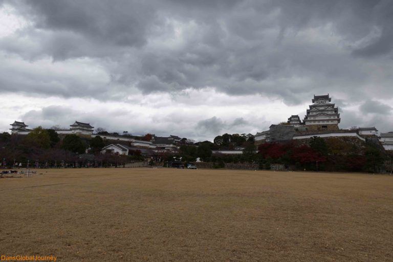Himeji Castle on a cloudy day